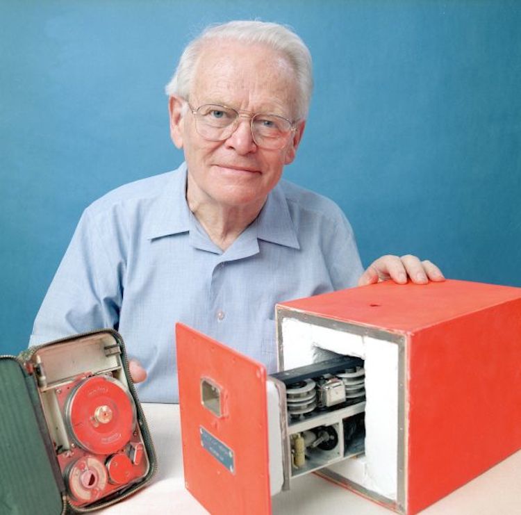 A file image of Dr David Warren with a prototype of the black box recorder. (Defence)