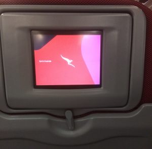 The economy seat-back entertainment screen on the unrefurbished Qantas A330-200 VH-EBL.