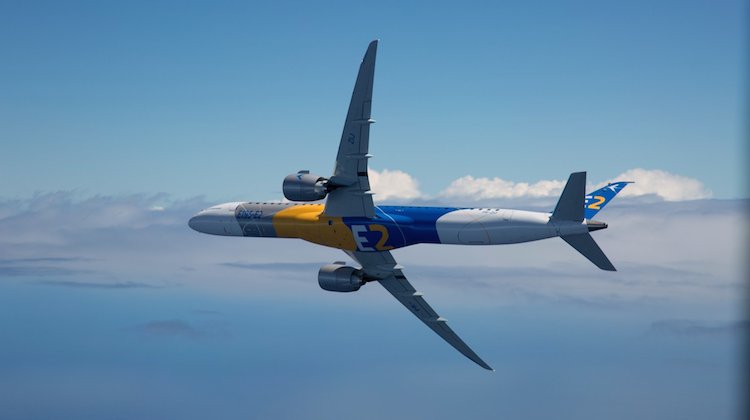 The E195-E2 is the largest member of the E2 family of regional jets. (Embraer)