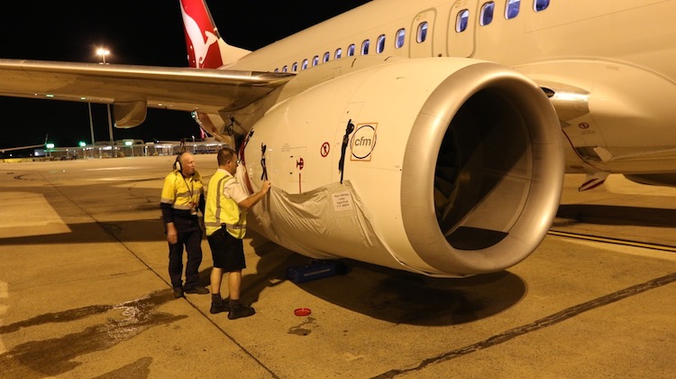 A Qantas's Boeing 737-800 engine being cleaned with Cyclean. (Permagard)