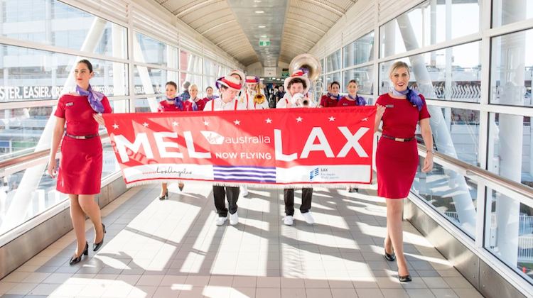 Virgin Australia celebrating the resumption of MEL-LAX nonstop flights. (Virgin Australia)