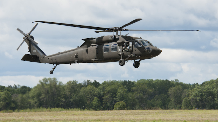 A file image of a UH-60M Black Hawk helicopter from the 3-238th General Support Aviation Battalion from Grand Ledge, Mich., land at Grayling Airfield, Grayling, Mich., Aug. 3, 2013. The 3-238th is participating in Exercise Northern Strike 2013, a joint multinational combined arms training exercise conducted in Michigan. (U.S. Air National Guard photo by Master Sgt. Scott Thompson/released)