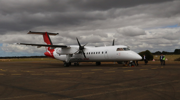 QantasLink Dash 8 Q300 VH-TQY at Kingscote Airport, Kangaroo Island. (Ryan Hothersall)