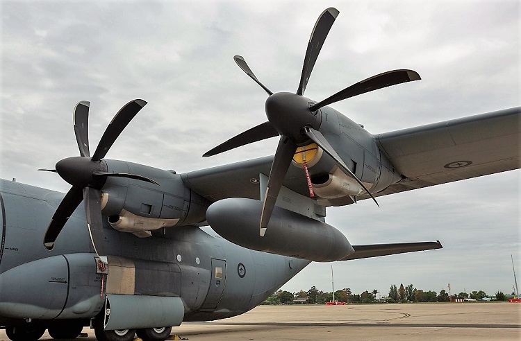 RAAF C-130J Hercules A97-440 fitted with external fuel tanks. (DEFENCE)