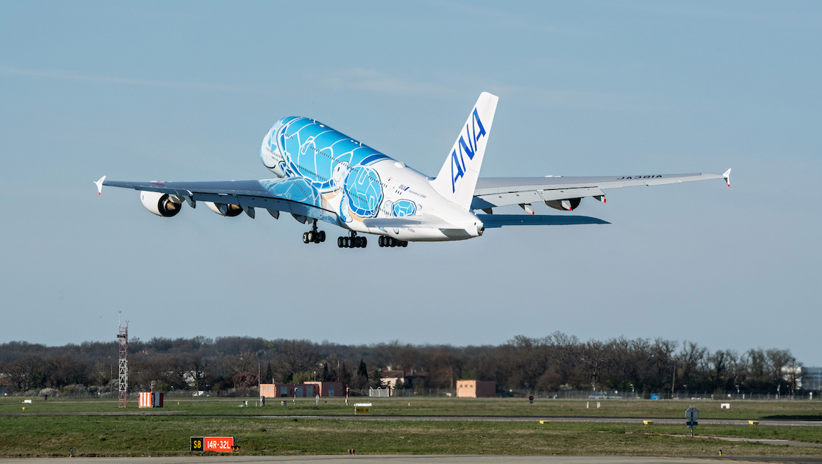 All Nippon Airways first Airbus A380 takes off. (Airbus)