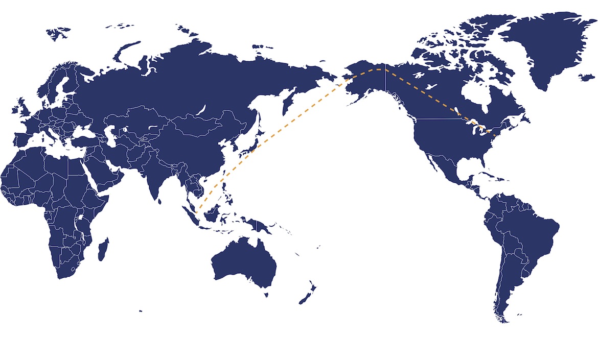 Singapore Airlines' inaugural Singapore-New York Newark flight took the NOPAC route.