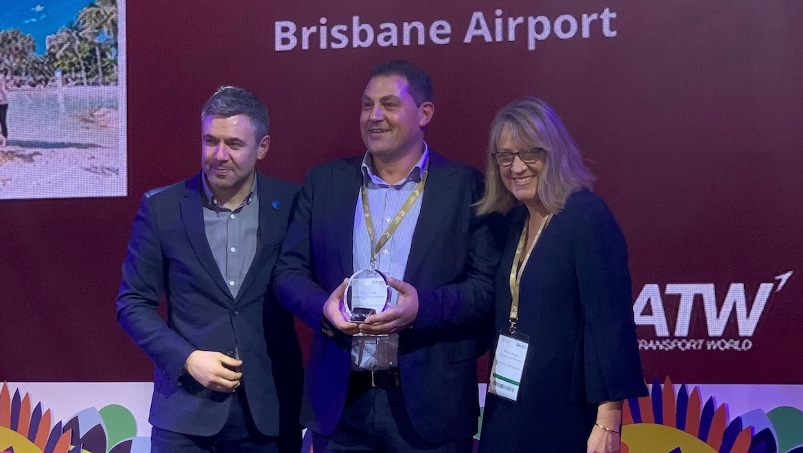 Representatives from Brisbane Airport receive their Routes Asia marketing award. (Brisbane Airport)