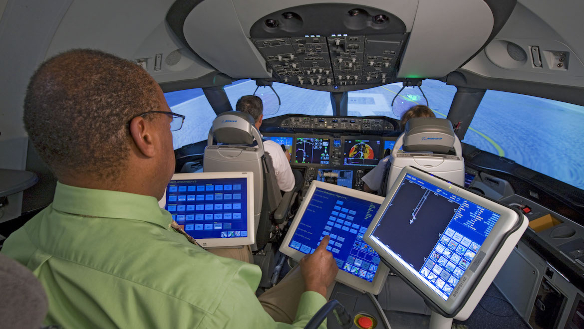 One of the 787 simulators rolled out in Beijing, Singapore and Shanghai as part of a global training commitment. (Boeing)