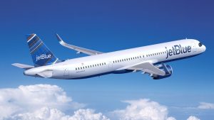 An artist's impression of an Airbus A321XLR in jetBlue livery. (Airbus)