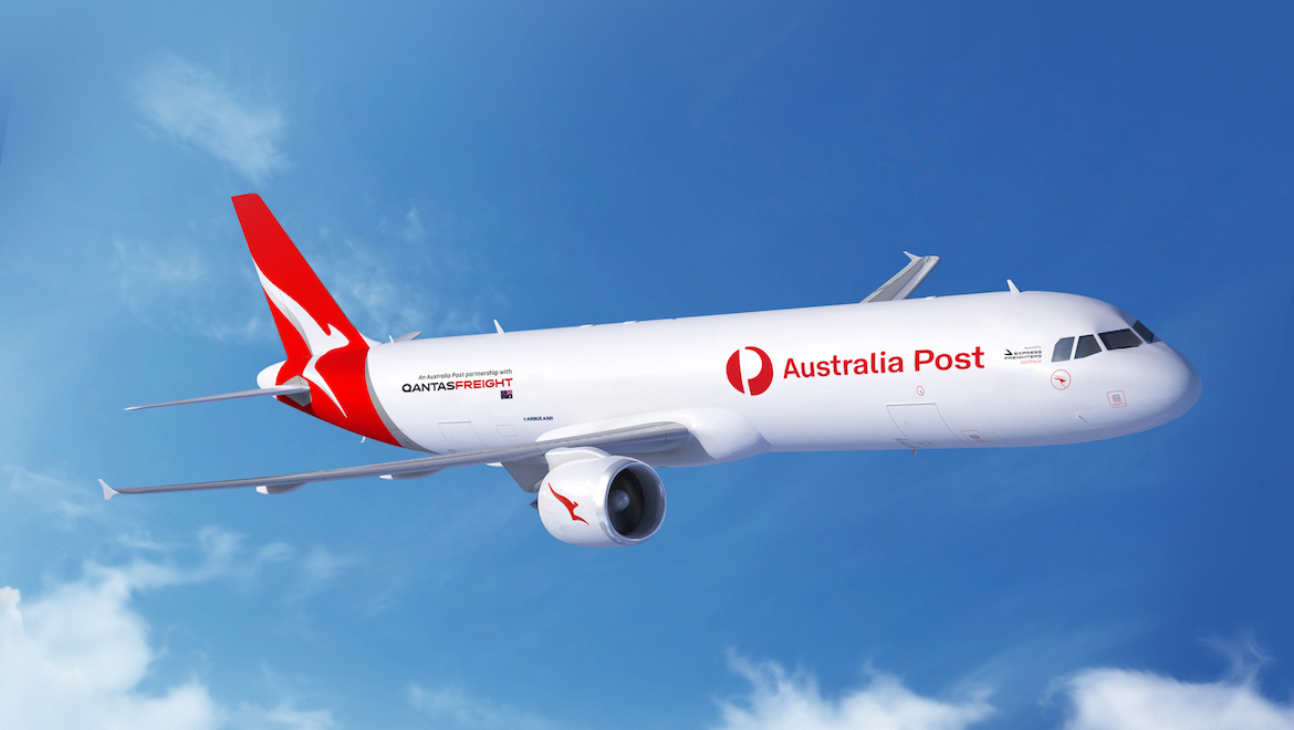 An artist's impression of an Airbus A321P2F in Australia Post/Qantas livery. (Qantas)