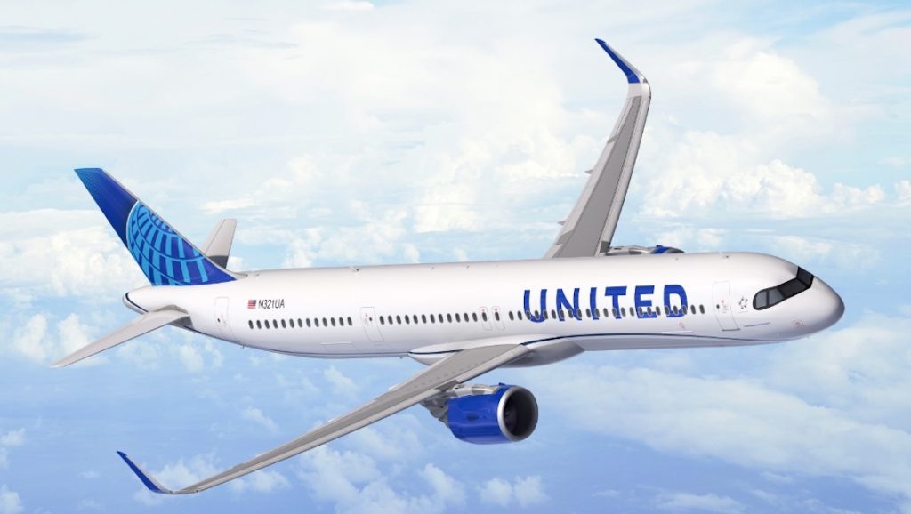 An artist's impression of an Airbus A321XLR in United livery. (United)