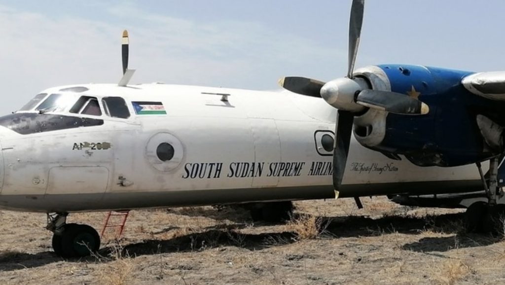 Antonov AN-26 freighter turboprop skidded off the runway at the Renk Airport in South Sudan